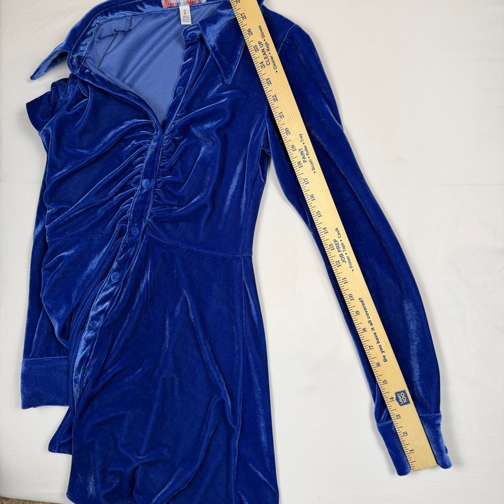 Urban Outfitters Blue Velvet Button Down Shirt Dress Y2K Long Sleeve Small EUC - Picture 6 of 10